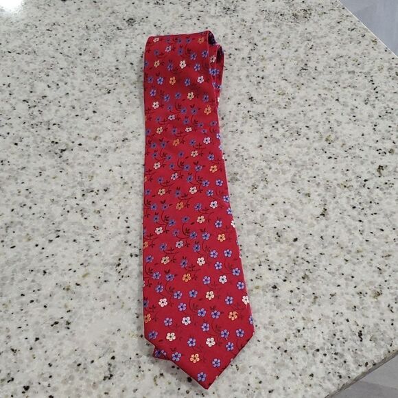 Presswick & Moore Red Floral Handmade Silk Tie - Picture 1 of 4